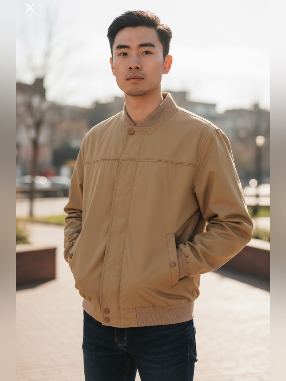 Haband Men’s Large Tan Khaki Bomber Jacket Lightweight Full Zip Golf Windbreaker